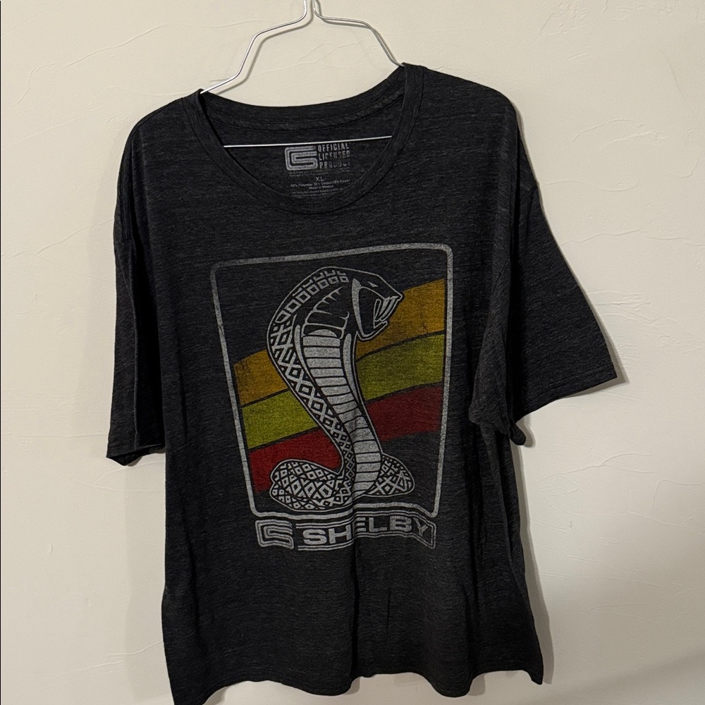 Grey Shelby Cobra Distressed Retro Striped Logo T-Shirt Size XLarge used VG